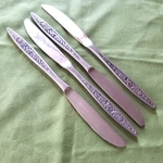 Ekco Eterna Stainless 4 Dinner Knives Santiago Pattern 8.75" Black Accent Floral. Fixed Price $15.99.