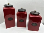 Vintage 1990 Pier Rustic Brick Red 3 Canister Set W/ Lids. Sugar, Tea, Coffee.. Fixed Price $49.99.