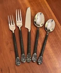 Gourmet Settings Avalon Barcelona Flatware Black Hammered Handle - Choice. Fixed Price $6.00.