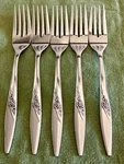 Set Of 5 Vintage Rose Amcrest ASI10 Stainless Steel Silverware Dinner Forks. Fixed Price $24.99.