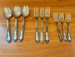 AFS1 Amefa Flatware 9 Pieces Stainless Scrolls Satin Handle Holland Forks Spoons. Fixed Price $39.95.