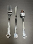 Reed & Barton Rose Queen Stainless 3 Piece Place Setting Fork Knife Spoon. Fixed Price $12.00.