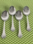 Farberware FRW76 Stainless 4 Place/oval Soup Spoons Glossy Fan Scroll Flatware. Fixed Price $19.95.