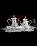 5 Piece Towle Silverplate Tea And Coffee Set With Ornate Tray POST-1940. Fixed Price $100.00.