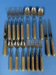Mikasa Thailand MIS33 Stainless Flatware Service For Brown Tan Swirled Stripes. Fixed Price $28.50.