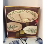 Lenox Holiday Porcelain Dessert Set: Plates & Cake Server, Holly Christmas. Fixed Price $80.00.