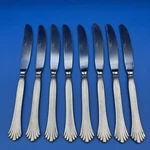(8) Hampton Silversmiths Stainless HSV76 Ribbed Fan Tip Dinner Knives Flatware. Fixed Price $19.00.