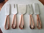 Crate & Barrel Hammered Copper Handle 5-PIECE Cheese Knife / Fork Set. Fixed Price $27.00.