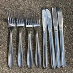 Utica Stainless Dinner 4 Forks & Knives Pretty Pattern Flatware. Fixed Price $27.97.