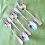 5 Teaspoons Cambridge Stainless Gravity Sand Pattern Satin Glossy Handle 6 3/4". Fixed Price $15.99.