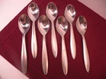 Set Of 7 Cambridge CBS46 Stainless Teaspoons Satin Handle Glossy Tip 5/8". Fixed Price $36.34.
