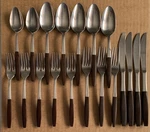 19 Royal Elegance Interpur Rosewood Handle Vintage Flatware Forks Spoons Knives. Fixed Price $72.00.