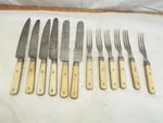 6 Lamson & Goodnow Steer Bone Handle Flatware 3-TINE Fork Knife Civil Prop. Fixed Price $119.99.