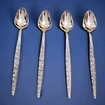 4 Stylecraft SYF19 Ice Tea Spoon Stainless Flatware Black Accented Roses Japan. Fixed Price $24.00.