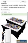 Halloscume Large Inflatable Ice Serving Bar White 72X30IN Pack With Drain Plug. Fixed Price $30.58.