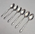 International Silver Stainless INS80 Soup Spoons Floral Pattern Korea Set Of 6. Fixed Price $14.99.