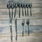 Stylecraft Stainless Steel Flatware Japan Lot Vintage Scroll Spoon Knife Fork. Fixed Price $22.18.