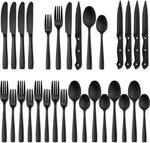 Hiware Pieces Matte Black Silverware Set With Steak Knives 24-PIECE,. Fixed Price $31.69.
