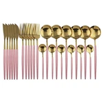 24 Pcs Flatware Silverware Set 18/0 Stainless Steel Pink Handle Gold Service. Fixed Price $49.64.