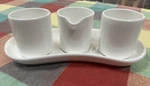 Fortessa White Porcelain Condiment Set 3 Sauce Cups Tray Bone China. Fixed Price $24.99.