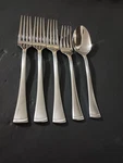 Mikasa Alyse Salad Dinner Forks, Soup Spoons Satin 5 Piece Stainless 18/10. Fixed Price $29.99.