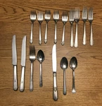 Vintage Silverware Crown Tudor Set Of 16 Pieces Knives Spoons Forks Mixed Lot. Fixed Price $40.00.