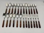 Washington Forge Town & Country Wood Stainless Flatware Lot Of 25 Spoons Forks. Fixed Price $60.00.