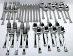 38 Pce. Hampton Silversmiths HSV131 Stainless Flatware, Fork, Knife, Spoon. Fixed Price $51.30.