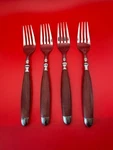 HSV63 By Hampton Silversmiths Stainless Flatware 4 Salad Forks Brown Handles. Fixed Price $14.99.