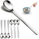 Flying Leaves Set Of 6 Premium Korean Soup Spoons, Inch 18/10 Large, Silver. Fixed Price $13.35.
