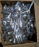 Flatware 25 Lbs Silverware Stainless Lot Mixed Patterns Forks Spoons Knives. Fixed Price $115.00.