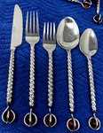 Rare Pier 1 Classic Stainless Twisted Flatware With Novel Amber Beads 60 Pc. Set. Fixed Price $299.00.