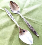 Ekco Eterna Stainless 2 Soup Spoons Santiago Pattern Black Accent. Fixed Price $5.99.