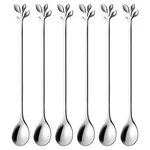 Ansaw 6-PIECE Elegant Silver Leaf Long Handle Teaspoons 7.4 Incd,. Fixed Price $16.74.