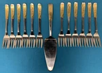 Inoxpran INX1 Dessert Forks + Server Stainless 18/10 Silver W/ Gold Tone Accents. Fixed Price $29.00.