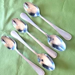 5 Soup Spoons Cambridge Stainless Gravity Sand Pattern Satin Glossy Handle 8". Fixed Price $10.99.