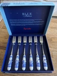 Spode Blue Italian Collection Pastry Forks, Set Of Six, Stainless Steel, Ceramic. Fixed Price $34.99.