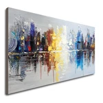Hand Painted Cityscape Modern Oil Painting 48"L X 24"W, Yellow, Blue, White. Fixed Price $125.57.