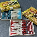2 Vintage Little 8PC Stainless Steel Appetizer Serving Sets 16 Forks Mcm. Fixed Price $20.00.