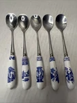 Spode Blue Italian Stainless Steel Teaspoons With Porcelain Handles, Set Of 5. Fixed Price $40.00.