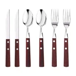 6-PACK Wooden Handle Stainless Steel Cutlery Set Forks Spoons Knives Flatware.... Fixed Price $23.72.