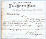 1867 A.e. Bigelow Real Estate Agent Letterhead New Hampton Iowa Chickasaw Co.. Fixed Price $199.99.