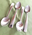 Cooks Stainless 4 Teaspoons Capri Pattern 6" Plain Glossy Oar Handle. Fixed Price $13.99.