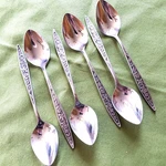 Ekco Eterna Stainless Teaspoons Santiago Pattern Black Accent 6.5". Fixed Price $19.99.