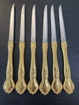 Steak Knives Carvel Hall Glossy Stainless Gold Electroplate CVH16 Ships Free. Fixed Price $26.00.