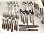 36 Pcs Fortessa Caviar 18/10 Stainless Steel Flatware Set Forks Spoons Knives. Fixed Price $138.00.
