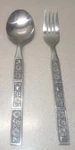 Two Oneida Northland Stainless Spring Fever Serving Spoon Fork Korea 7". Fixed Price $12.95.