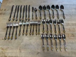 Vtg 38 Pieces CUS7 Stainless By Customcraft Ceramic Floral Iinlay. Fixed Price $45.00.
