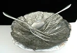 Aluminum Bruce Fox Cabbage Leaf Salad Bowl W/ Servers, Fork & Spoon. Fixed Price $79.01.