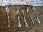 Cambridge A-21 Stainless Flatware Curvy Wavy Sand Forks Spoons 5 Pieces. Fixed Price $20.88.